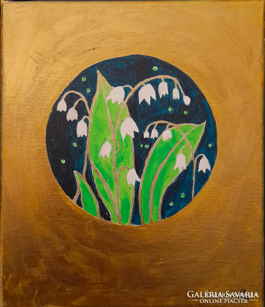 Art deco lily of the valley. 30X25 cm. Original palaics ester work with certificate.