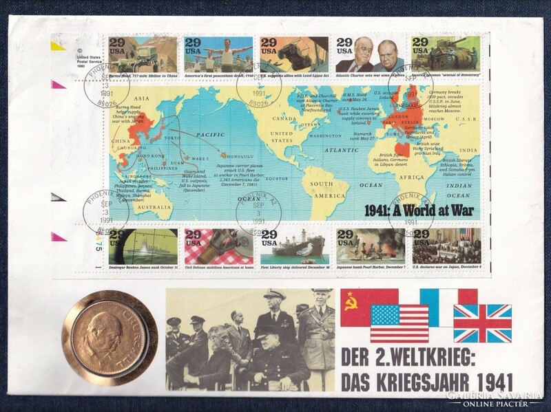 Anglia Churchill aranyozott 1 Korona 1965 boríték bélyegekkel (id73577)