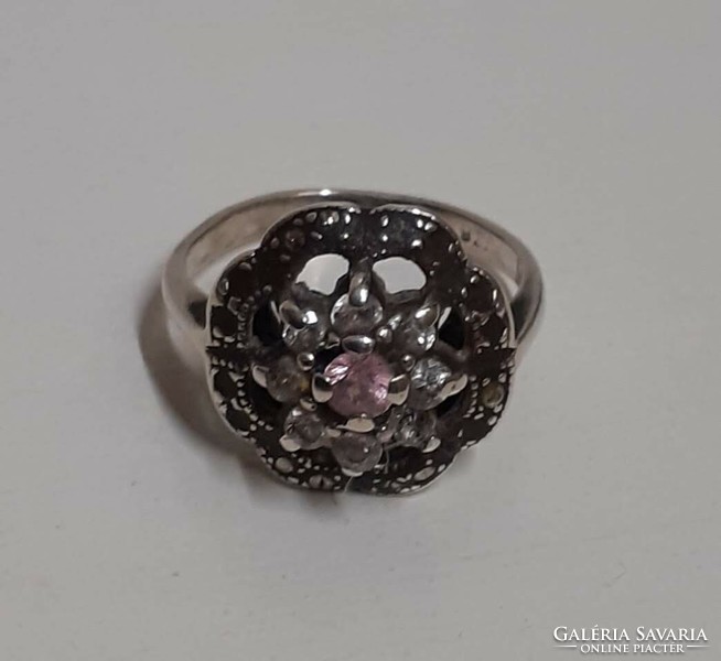 Old, beautiful condition marked silver ring with many and polished sparkling set stones