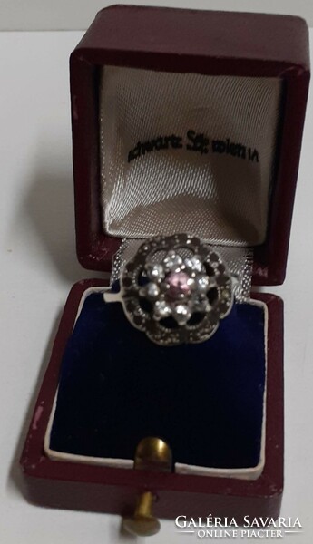Old, beautiful condition marked silver ring with many and polished sparkling set stones