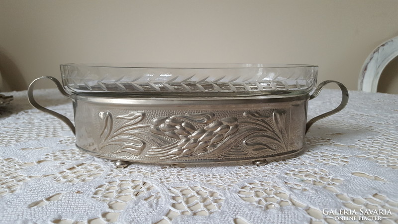 Old art nouveau metal table centerpiece with glass insert, seller