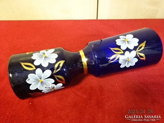 Cobalt blue glass vase with daisy flower pattern. Jokai.