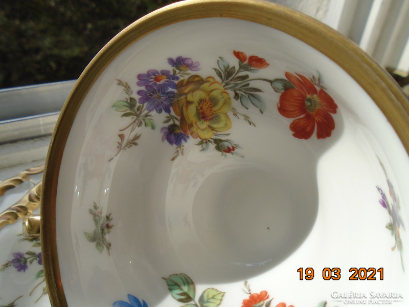 1940 Maria Theresia breakfast table with unique hand-painted Meissen floral designs, opulent gilding