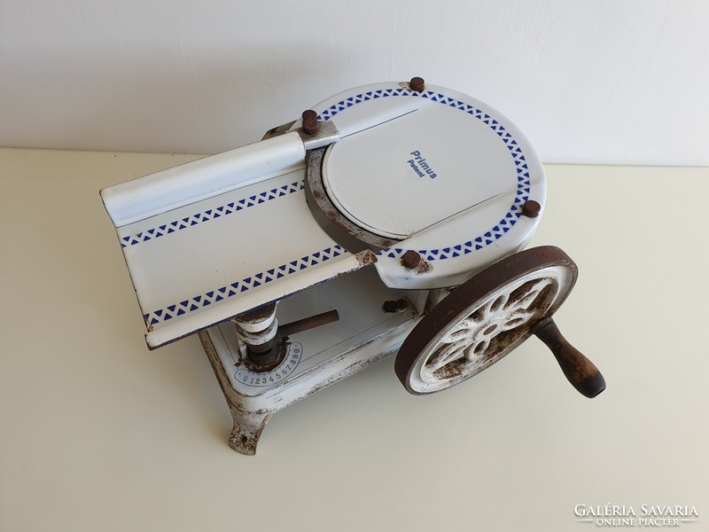 Régi Primus Patent zománcos öntöttvas szeletelő vintage bolti sonkaszeletelő 1910 - 20