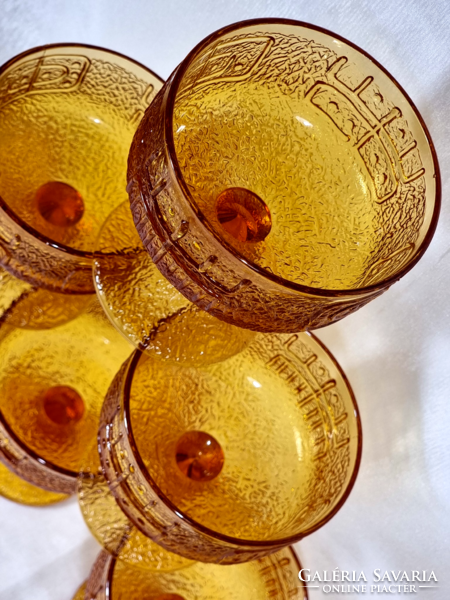 Set of 6 amber colored ice cream cups, riihimaen lasi Finnish manufactory, circa 1970