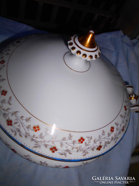 Antik nagyméretű   tradicionális polgári darab - porcelán leveses  tál- kézi festés