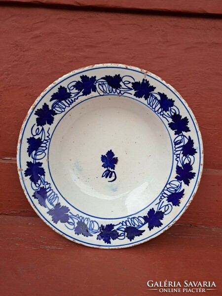 Gyönyörű kék ritka  levélmintás Miskolcz keménycserép falitányér tányér régiség nosztalgia