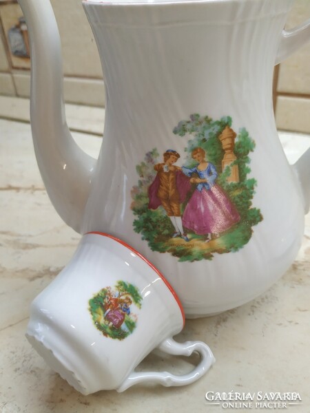 Romanian porcelain scenic jug, glass for sale!