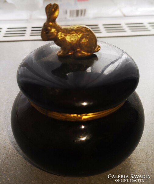 Beautiful antique bonbonier bronze rabbit, bunny antique Easter box also video