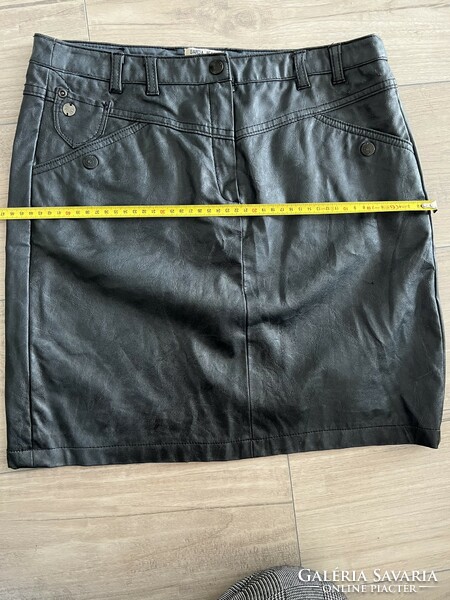 Leather mini skirt, lined, graphite gray, with minor damage