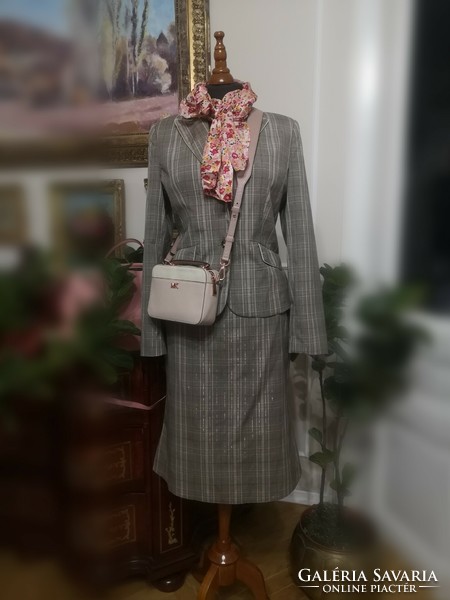 Regana 38-as Eszterházi kockás kosztüm, vintage szoknya, blézer