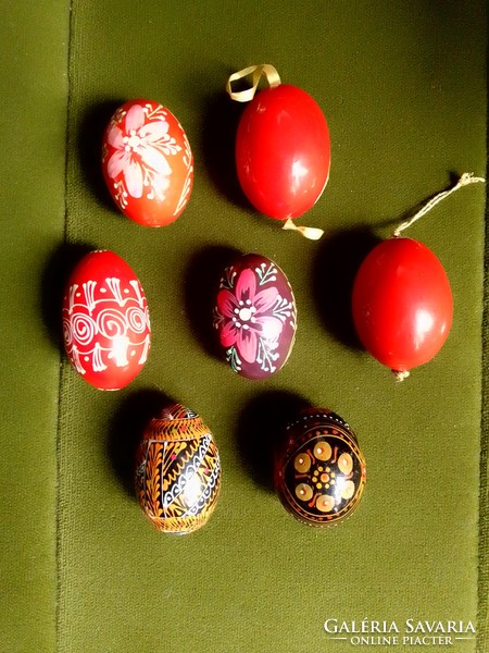 Seven old Russian folk art hand-painted colorful patterned male Easter egg decorations for sprinklers