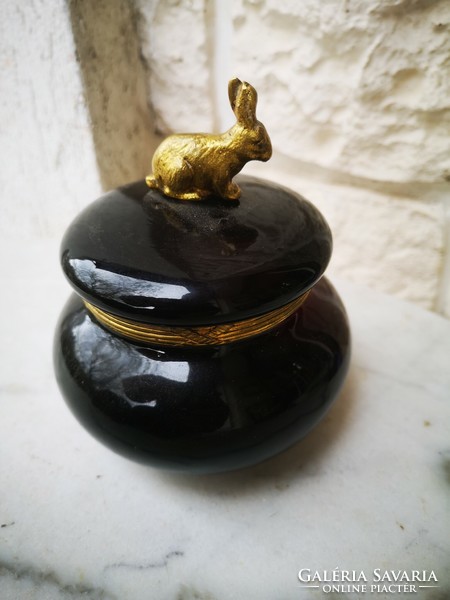 Beautiful antique bonbonier bronze rabbit, bunny antique Easter box also video