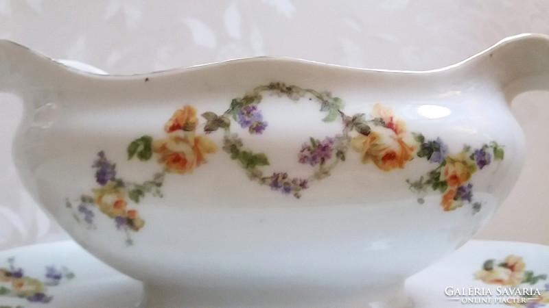 Old porcelain rosy sauce with rosemary sauce in vintage bowl