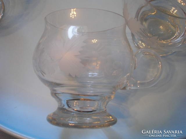 U8 antique bowl set polished etched also for holidays 4.5 Liter with 5 thick-bottomed glasses + spoon