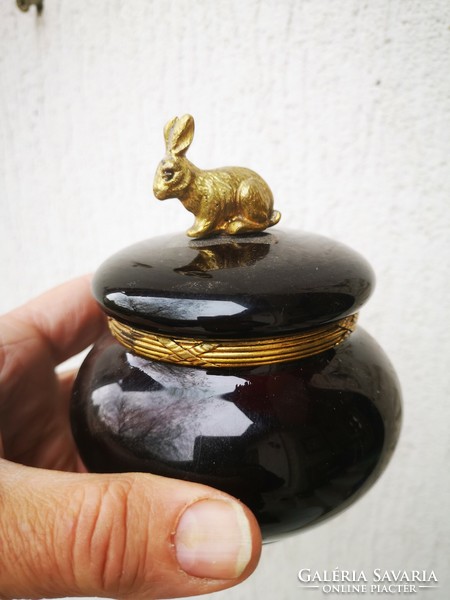 Beautiful antique bonbonier bronze rabbit, bunny antique Easter box also video