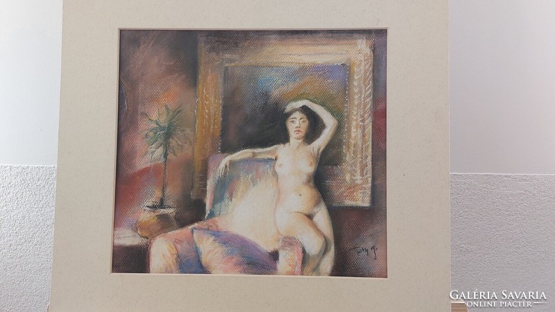 (K) pastel painting by gábor tóth in an nude interior