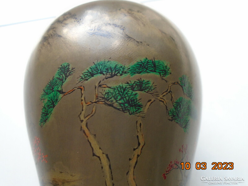 Antique meiping shen shao an type Chinese vase with decorative carving and wooden base