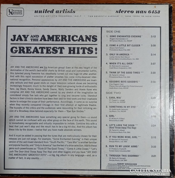 Jay and the Americans Greatest Hits /bakelit lemez