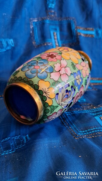 Régi rekeszzománc réz váza, cloisonné váza (M3559)