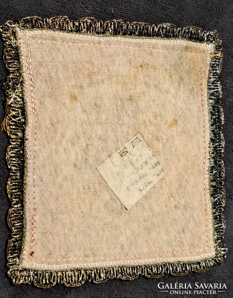 Old Belgian velvet tapestry tablecloth in display case (l3589)