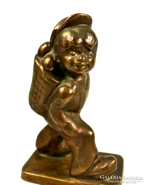Boy with putton (miner's lad (?)) ... Soviet cast bronze figurine