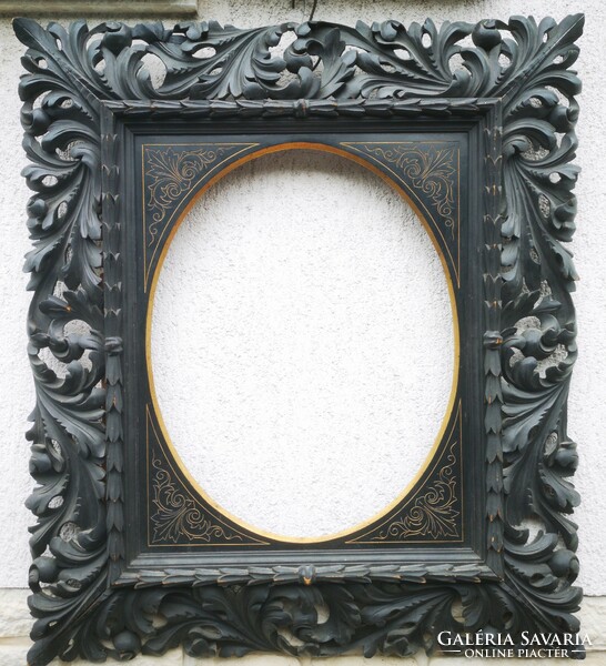 Antik Florentin festmény, tükör keret barokk rokokó 1800-as évekből ovális, de téglalap is lehet.
