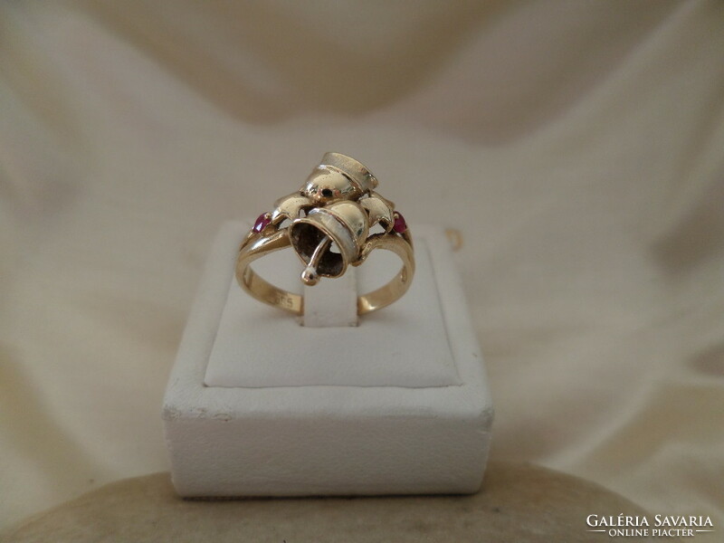Gold bell ring with rubies