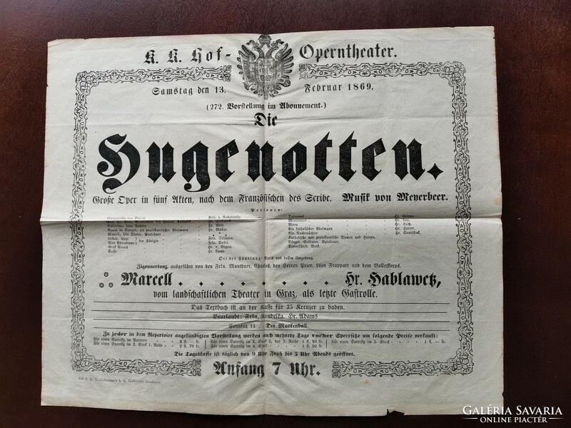 1869 opera előadás plakátja