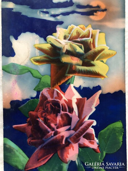 Antik, régi színezett virágos képeslap                                      -2.