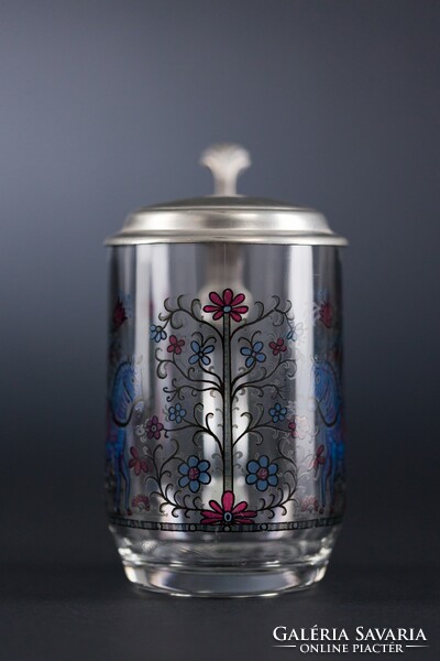 Glass jar with tin lid, French.