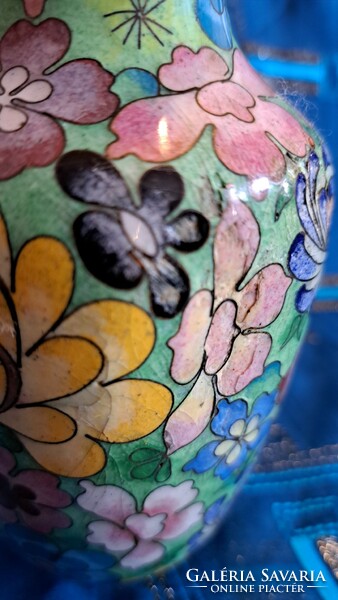 Régi rekeszzománc réz váza, cloisonné váza (M3559)