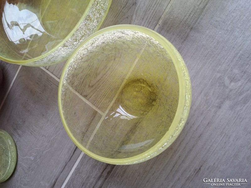 Retro sárga tálkák tál  repesztett Gyönyörű  Fátyolüveg fátyol karcagi berekfürdői üveg