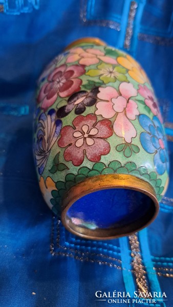 Régi rekeszzománc réz váza, cloisonné váza (M3559)