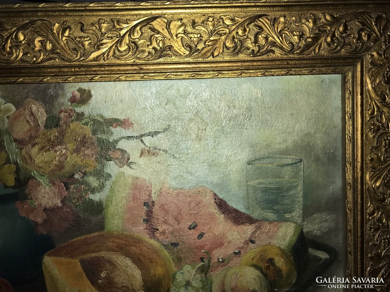 Still life with melons, around 1920-30, oil on canvas in a nice frame