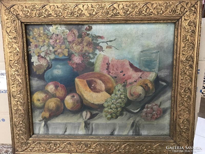 Still life with melons, around 1920-30, oil on canvas in a nice frame