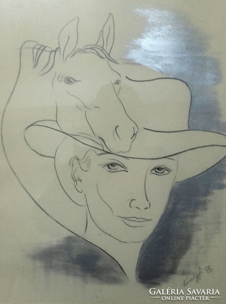 Dignity. Equestrian graphics, framed, glazed. Károlyfi sofia from the prize-winning artist.