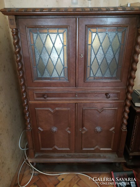 Oak colonial bar cabinet with drawers