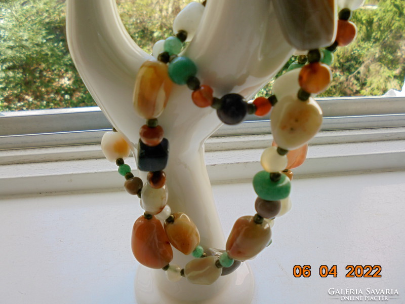 Antique mineral necklace with gold-plated copper intermediate beads and threaded clasp