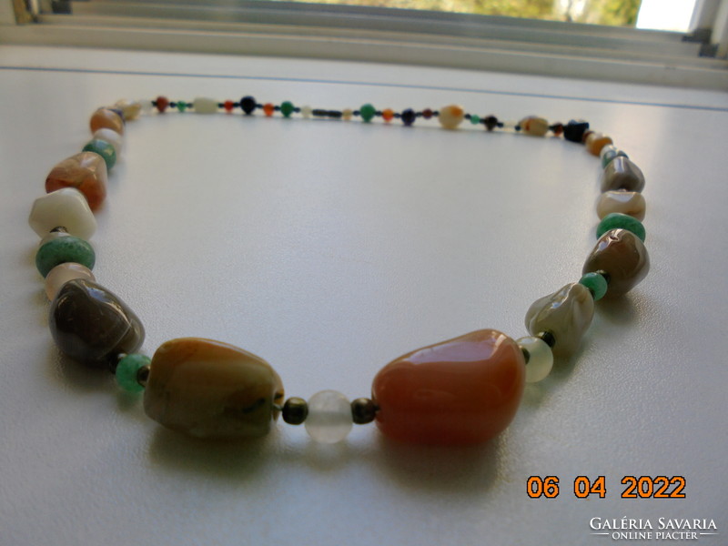 Antique mineral necklace with gold-plated copper intermediate beads and threaded clasp