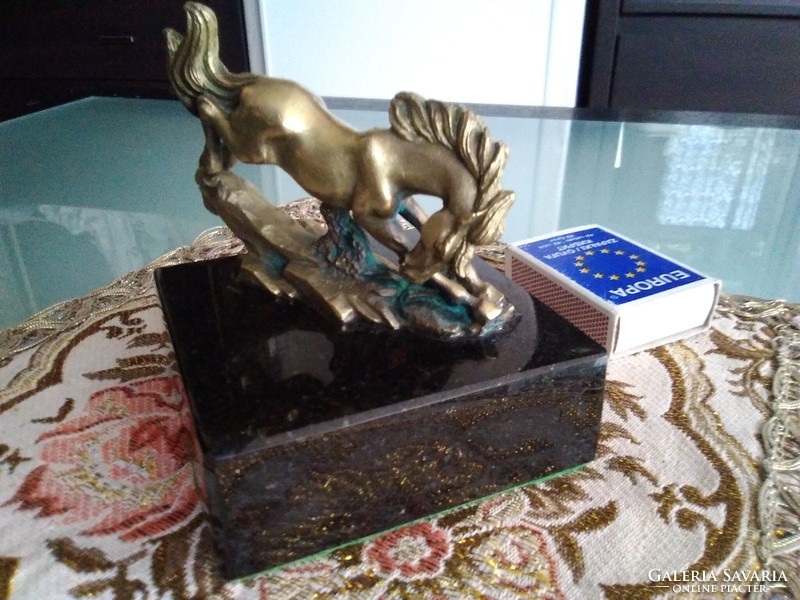 Staggering horse bronze statue on a black marble base with detailed, lifelike workmanship!