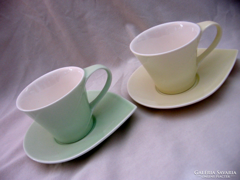 Halvány zöld és sárga kávés, cappuccinós , teás design szett pár