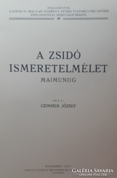 CZIMMER JÓZSEF : A ZSIDÓ ISMERETELMÉLET    JUDAIKA