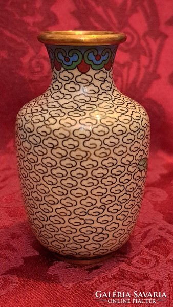 Réz rekeszzománc váza, Cloisonné váza (L3614)