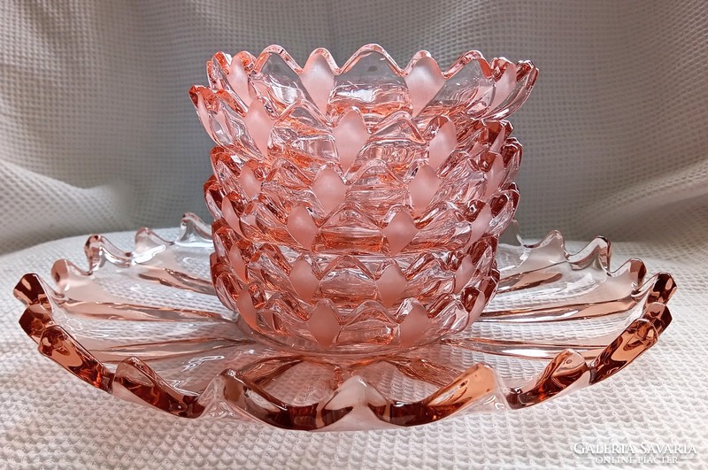 Lazac rózsaszín üveg tálkák 6db 14.5cm és tál 32cm
