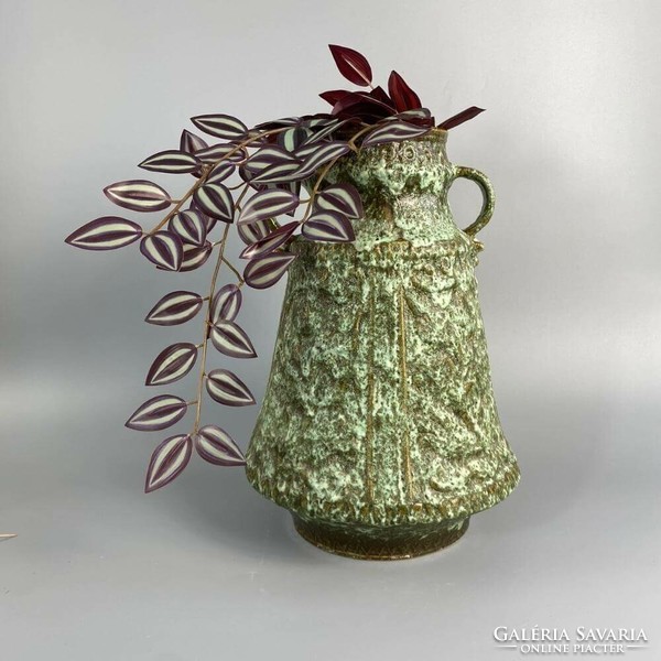 Stein olive green ceramic floor vase - west germany -