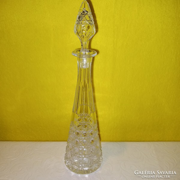 Corked liquor bottle or oil and vinegar pourer. Decorative glass.
