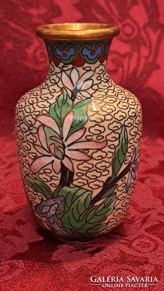 Réz rekeszzománc váza, Cloisonné váza (L3614)
