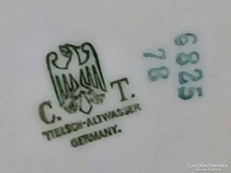 Régi, német Altwasser porcelán süteménykínáló tál ajándék tányérokkal