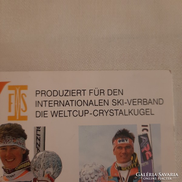 FIS Ski World Cup winners with joska's kristall crystal ball postcard with stamp, stamping